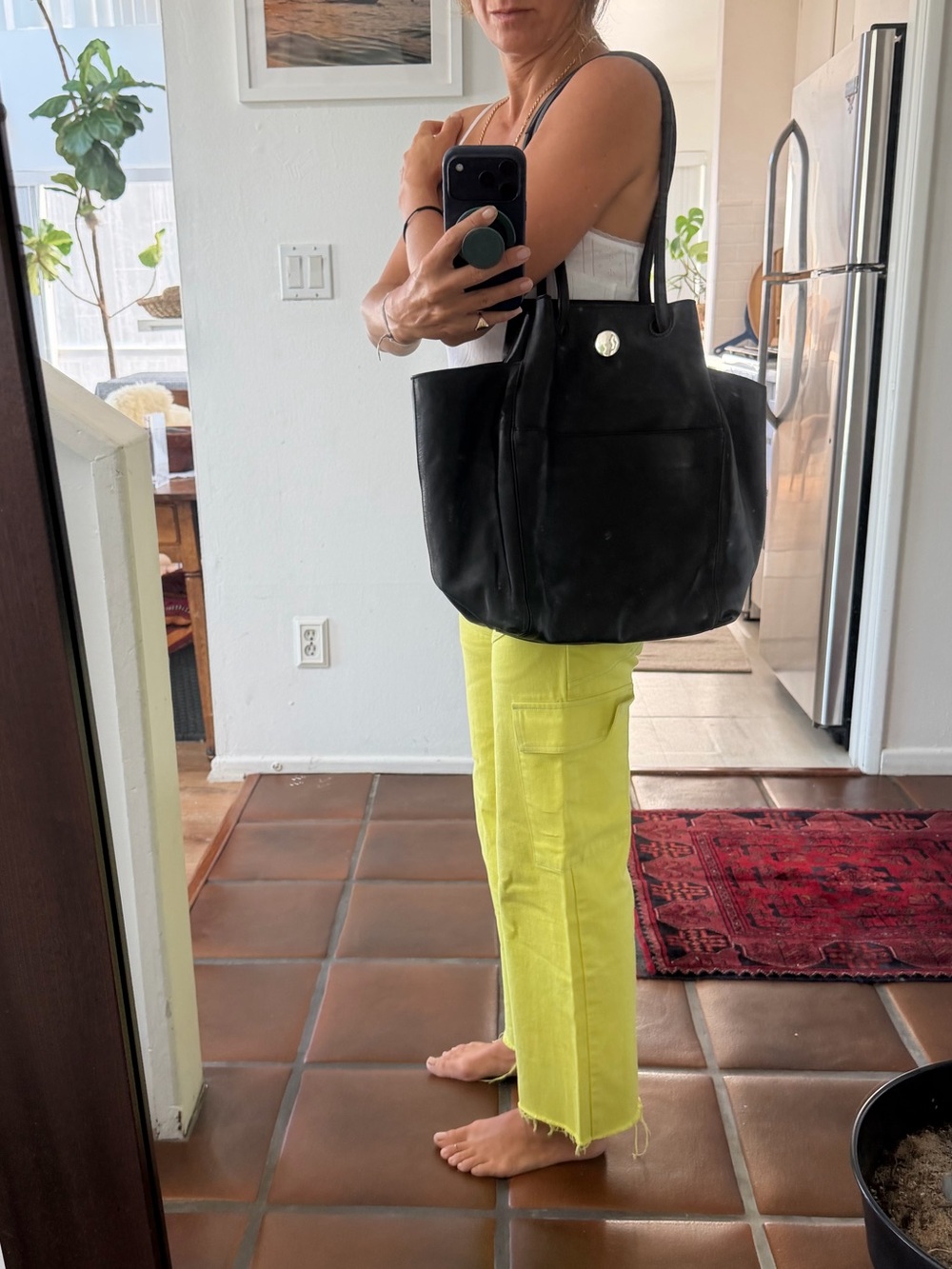 Y2K Steven Allen leather tote with silver hardware black